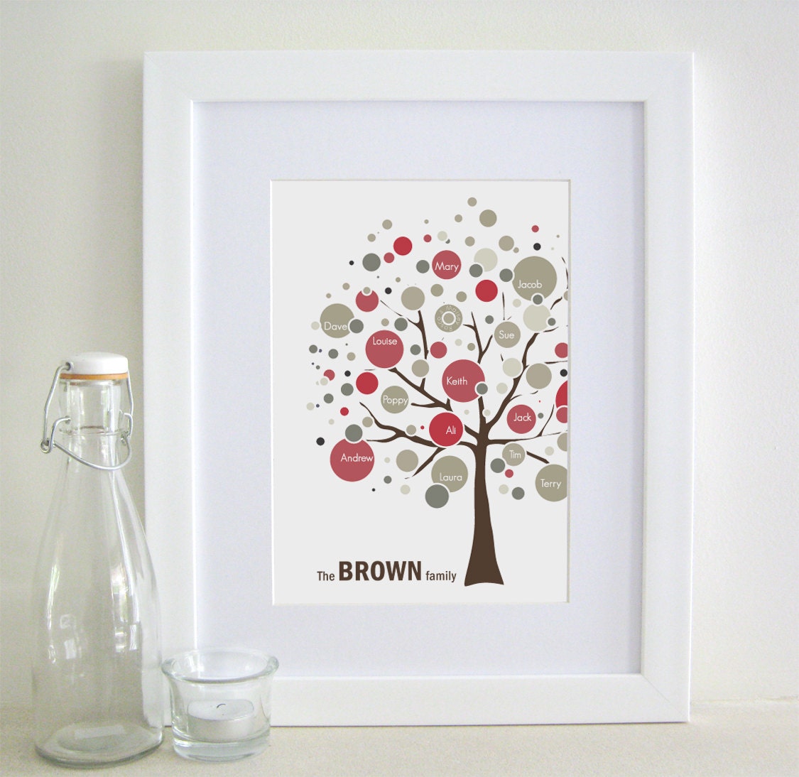 Personalised Family Tree - Modern, mimimal art, family gift, keepsake, family treasure