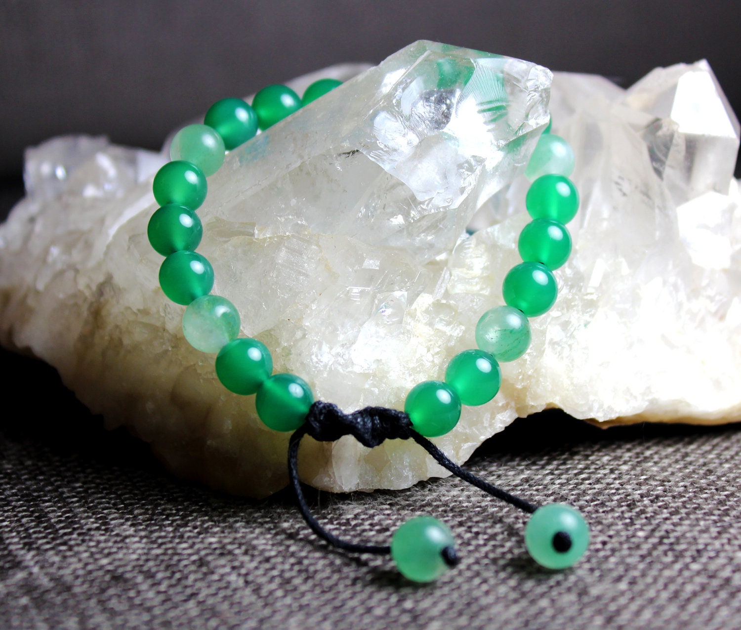 Green Jade Wrist Mala (Adjustable) by Joyful Earth Crystals