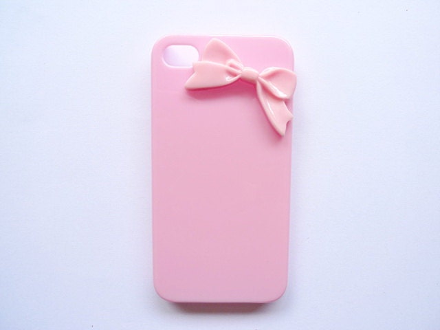 1PCS Hand-made Simple Pink Resin bowknot and pink case for iPhone 4 and iphone 4s  cover