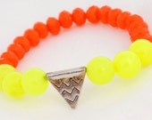 Neon Yellow, Orange, Gold Chevron Bead Bracelet