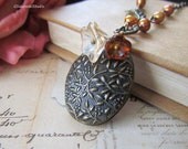 Antique Brass Flower and Leaf Locket Necklace, Vintage Inspired Floral Locket