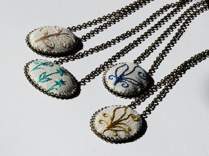 Embroidered Pendant Embroidery necklace Rustic jewelry