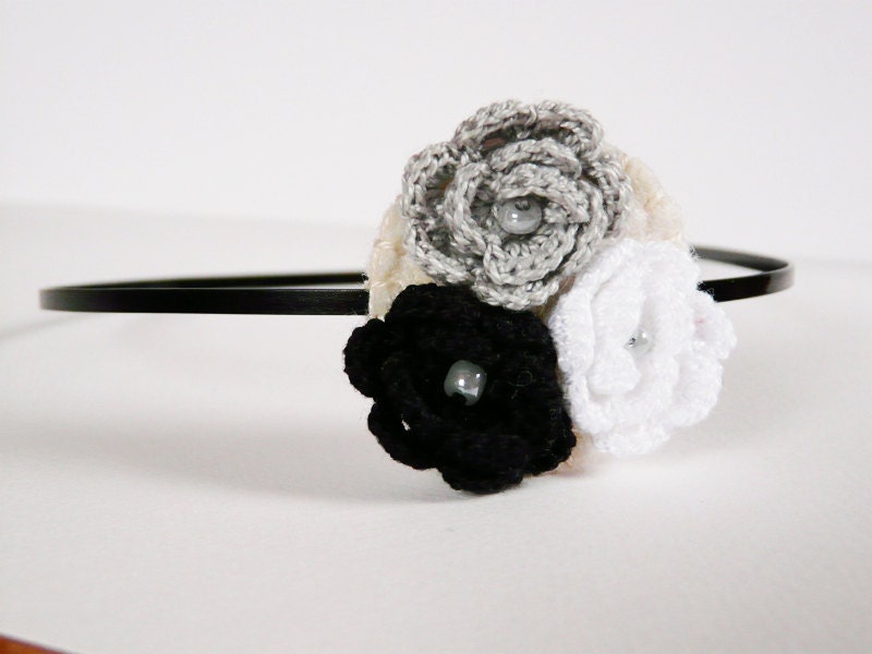 Crocheted rose hair headband Floral hair accessory