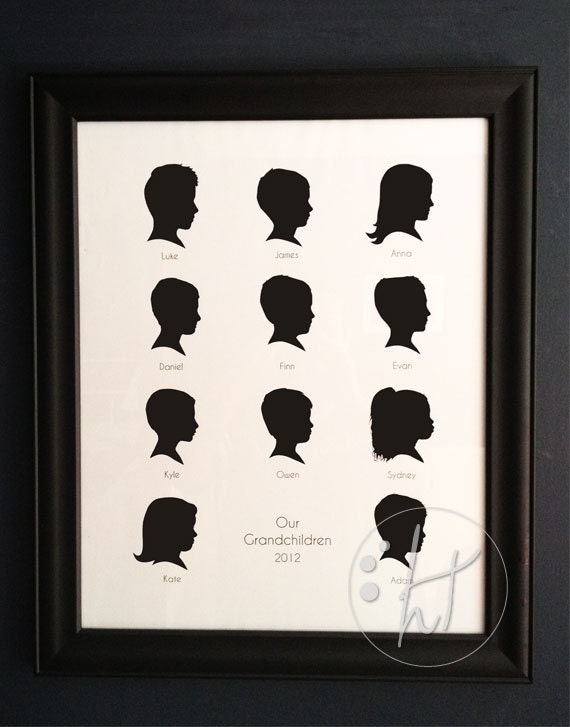 Grandchildren Silhouette Portraits 16x20 Print - For grandparents, anniversary, birthday, holiday