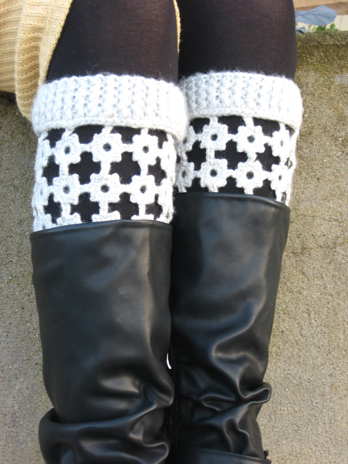 Knitted Boot Toppers // Leg Warmers Hand knit Women Boot Cuffs //Boot Socks // Oatmeal // Hand craft Puffy Boot Cuffs
