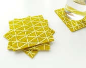 Gold Wool Felt Coasters - White Triangle Pattern - Set of four
