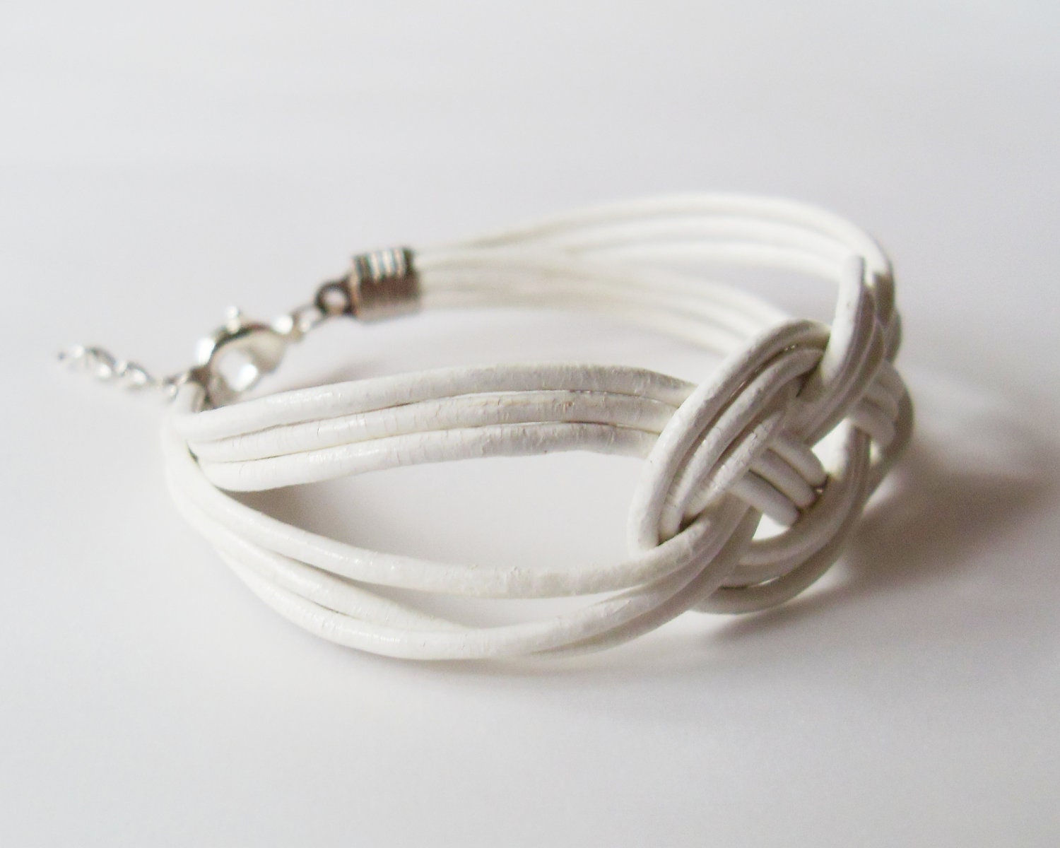 Leather Sailor Knot Bracelet - White Leather Strap Bracelet with Sailor Knot - Bridesmaids Gift Idea