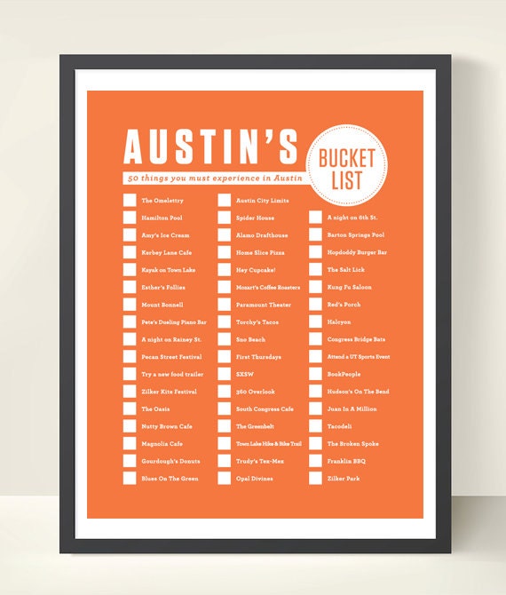 11x14 Austin Bucket List Wall Art Print