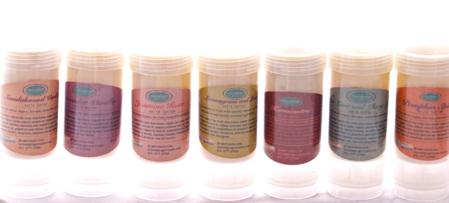 Choose 2 Full Size Solid Lotions- All Natural-Essential Oils-Made in Utah-Beeswax
