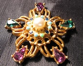 Star Brooch Pin - Vintage Rhinestones Brooch - Royal Colors