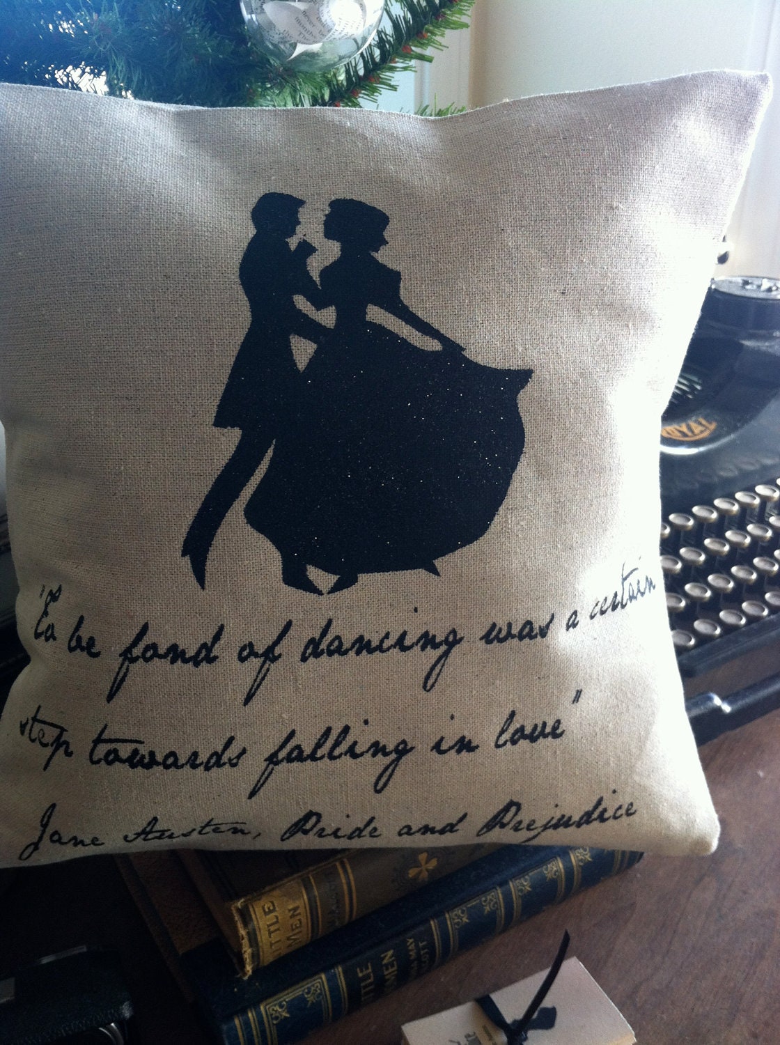 Pride and Prejudice Silhouette Pillow-Jane Austen Quote