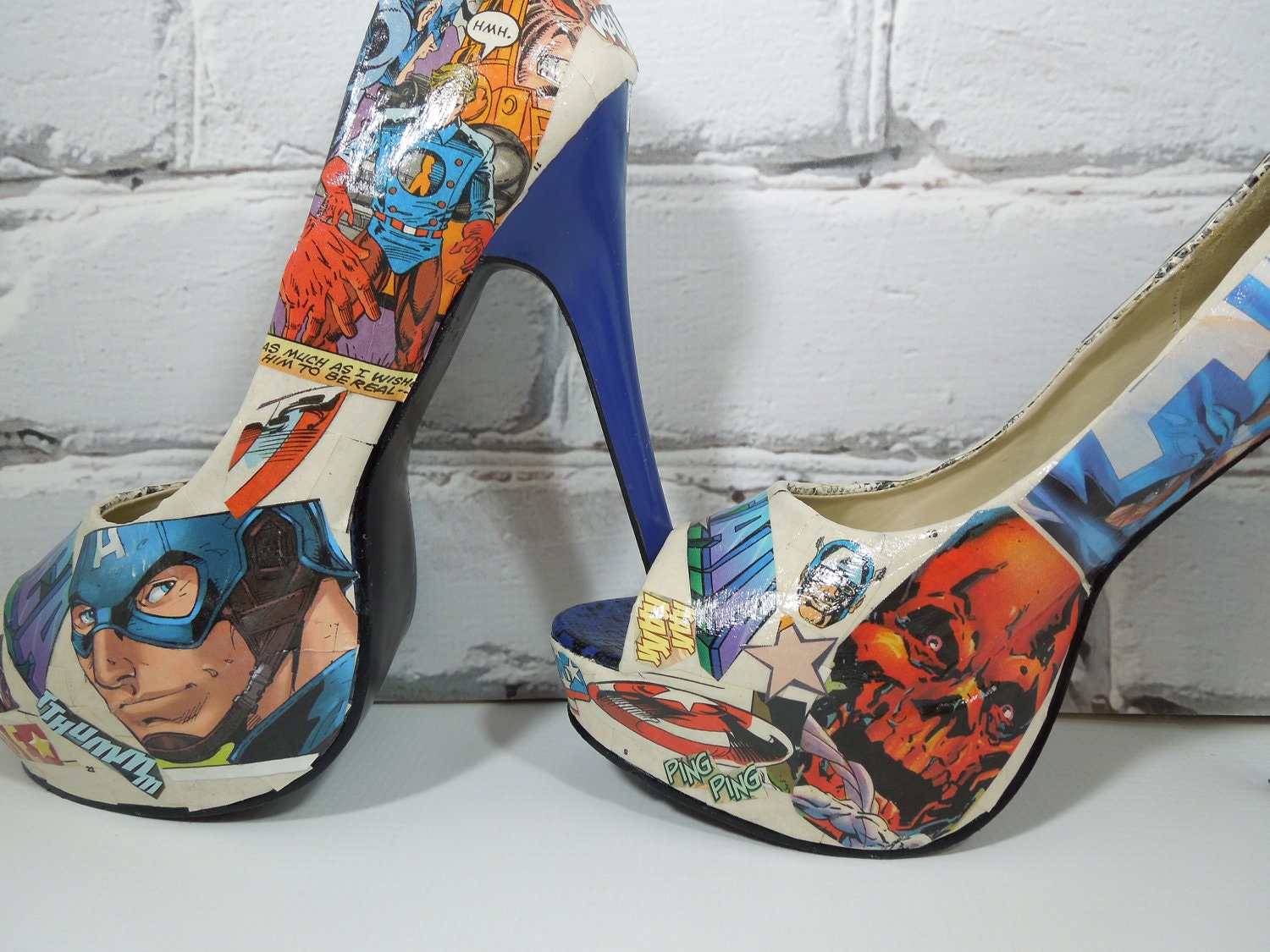 CaPtAiN AmErIcA Comic Book Heels-Valentine's Day-Wedding Day-Bday-For Her-Geeky Cool Shoes for Geeky Cool Girls