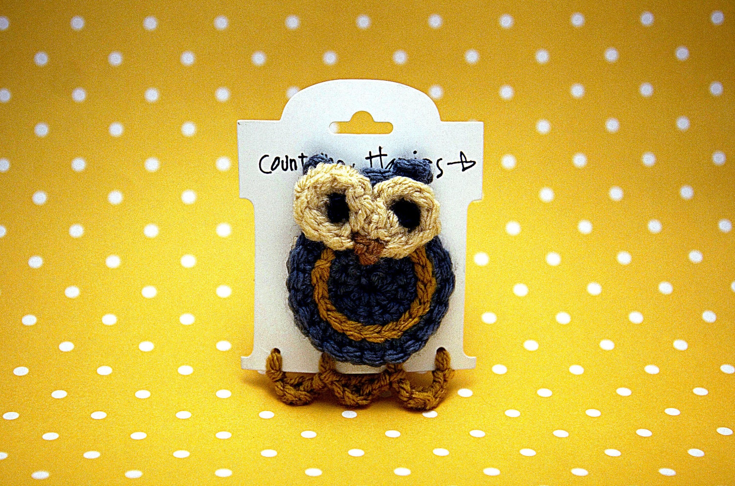 Crochet Owl Hair Clip in Antique Blue and Gypsy Gold
