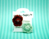 Two Crochet Flower Bobby Pins in Aqua and Garnet