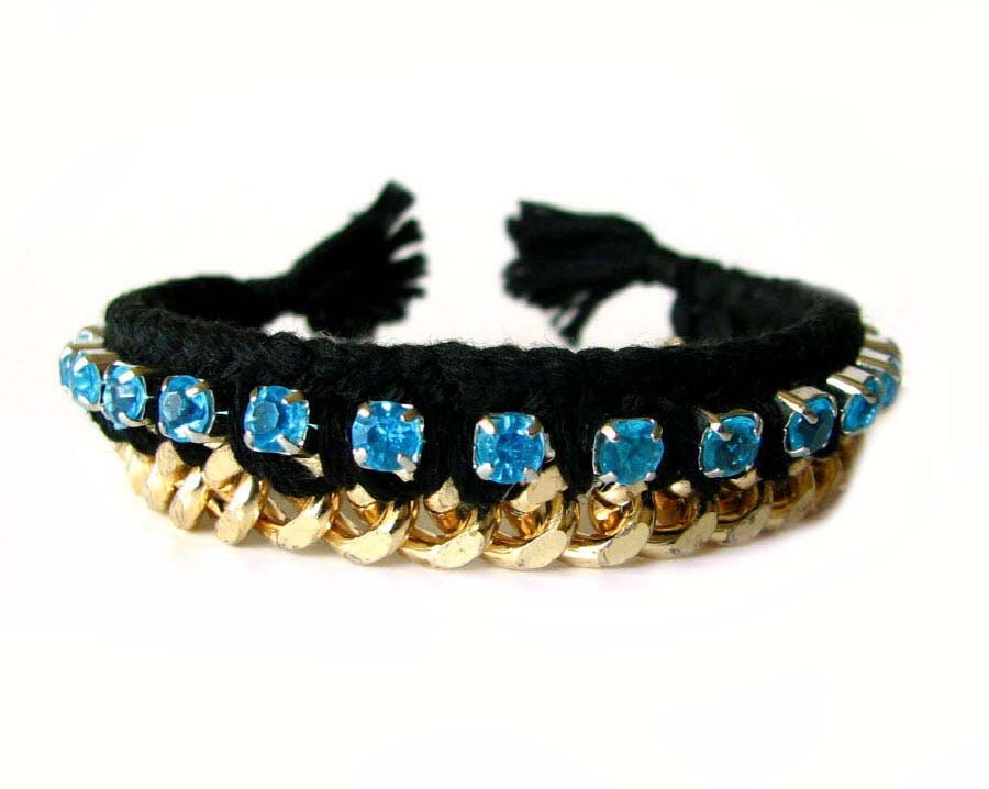 Multi Color Friendship Bracelet-Rhinestone-Black, Jade green -Shipping with tracking