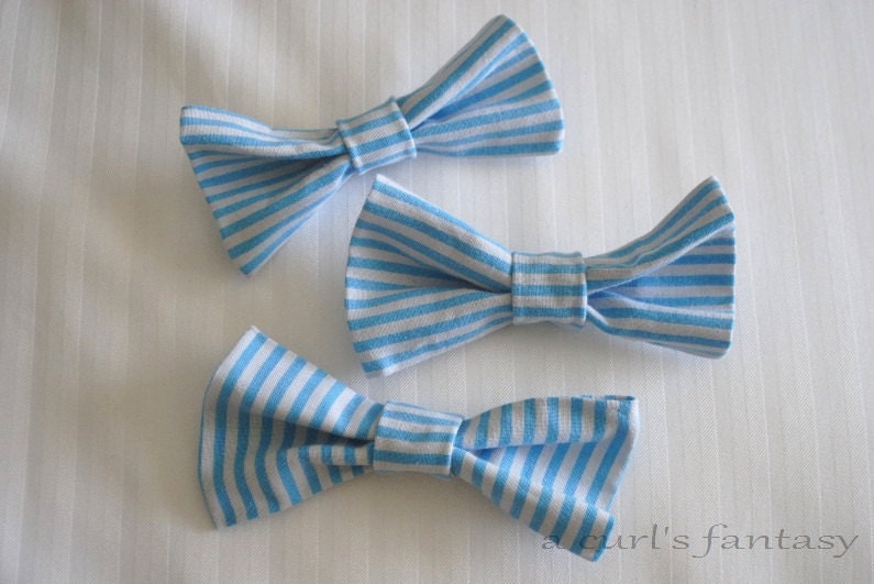 Blue and White Striped Hair Bow