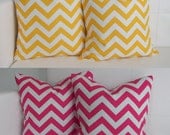 Four  Pink and Yellow Chevron Zig Zag Pillow Covers for Decorative Pillows