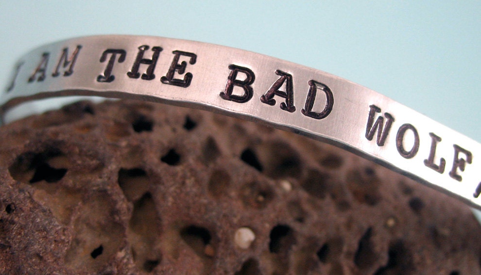 I Am the Bad Wolf, I Create Myself - Hand Stamped Doctor Who Inspired Bracelet - Adjustable Aluminum