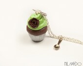 Mint and chocolate cupcake necklace