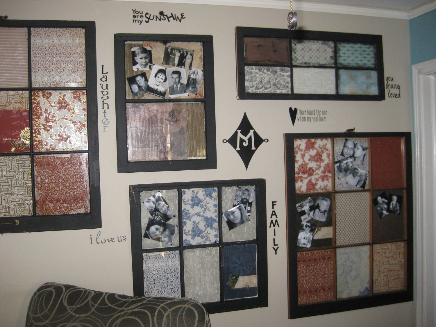 Scrapbook Wall of Photo Display - Vintage Windows - Customized - Personalized - Any theme - Any colors -