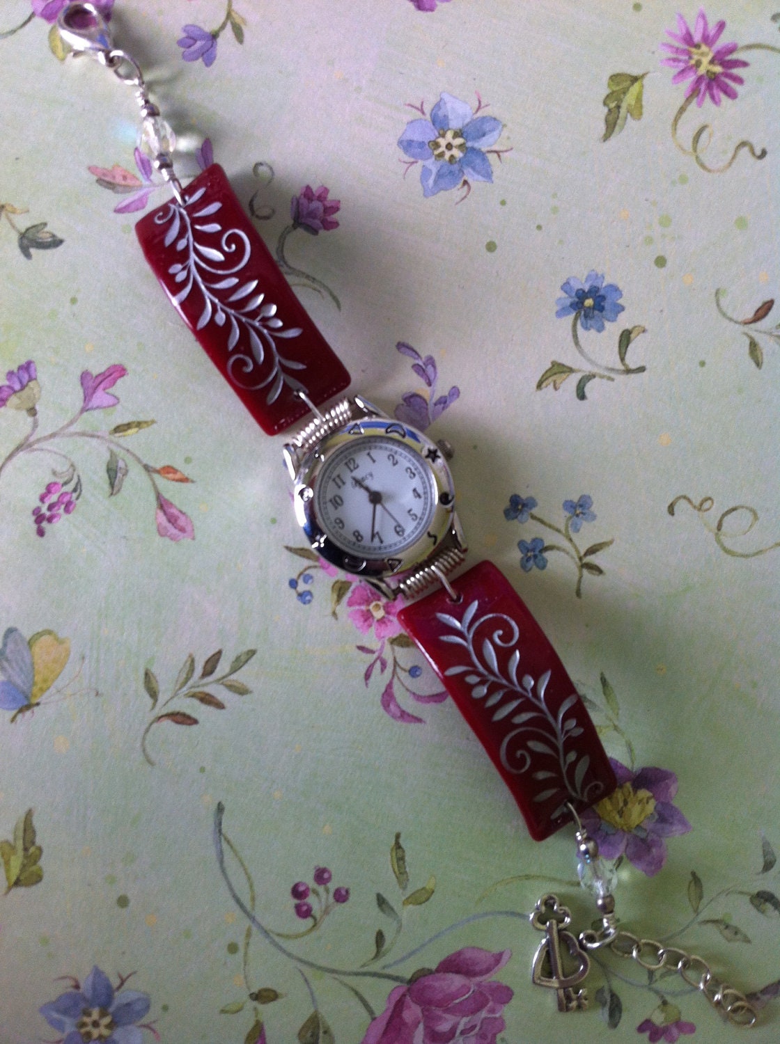 Sandcarved  Design Red Glass Watch