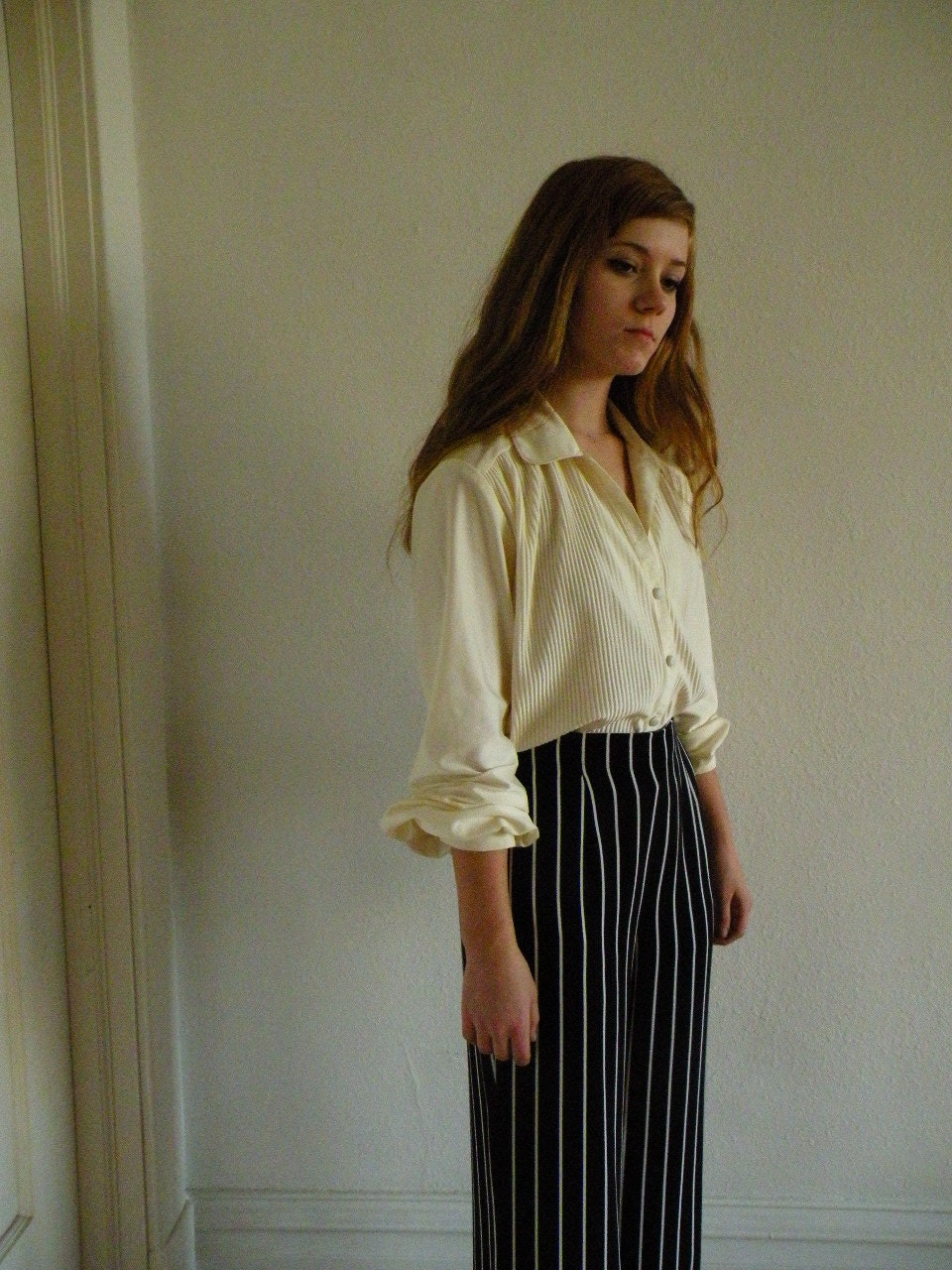 vintage Black and White Stripe Pants 1980s 1990s