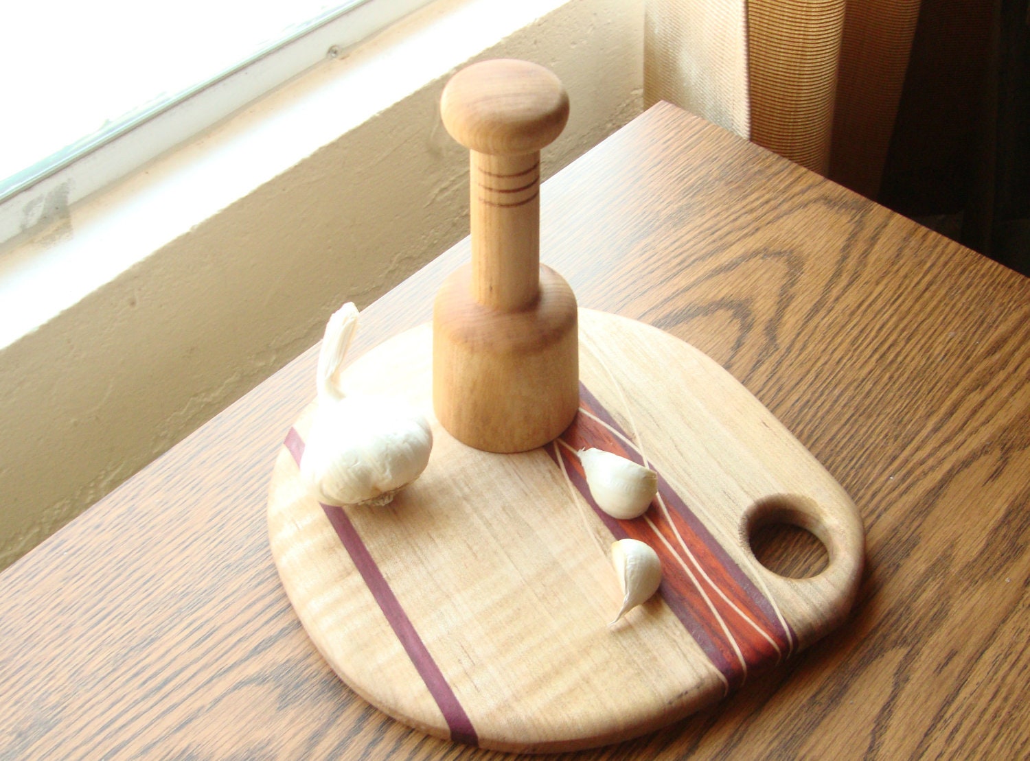 Garlic press - Maple - unique handmade garlic crusher or masher