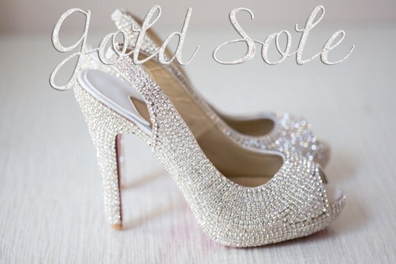 Sling Back Peep Toe Rhinestone Wedding Shoes