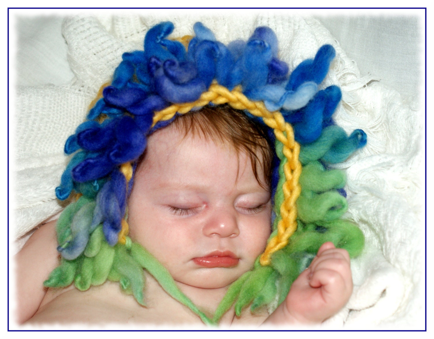 OOAK Chunky Hand spun Flower Petal Bonnet Photo Prop 10% Sale on all RTS Items