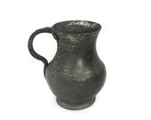 Old rustic jug large copper & tin TANKARD, ANTIQUE PRIMITIVE, serving pitcher, Forged solid brass handle, Vintage Turkish metal drinkware