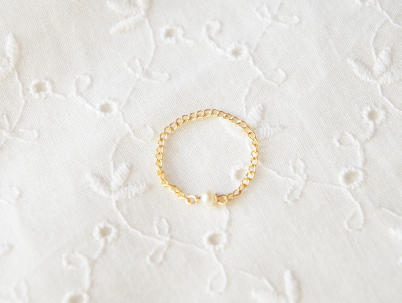 Freshwater pearl delicate chain ring- stacking ring- made to order- modern minimalist jewelry for everyday by noa noa