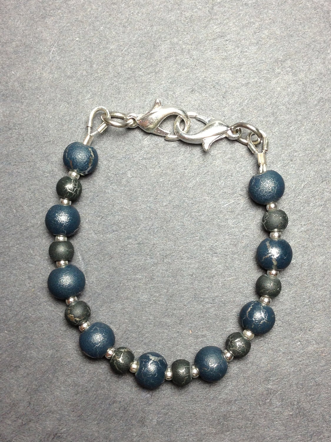 Beaded Bracelet with Black and SIlver Desert Sun Beads, Custom Sized to Order as Medical ID Replacement or Standard Bracelet