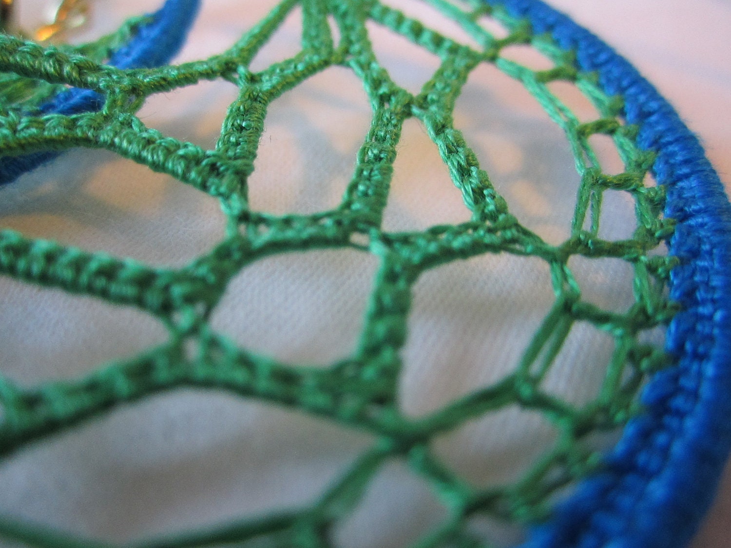 OOAK crocheted hoop earring teal and green