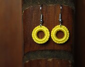 Yellow circle crocheted dangle earring