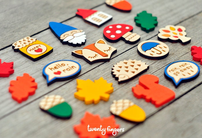 Lovely wooden brooch, set of 3 pieces - laser cut wood