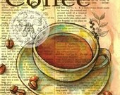 PRINT:  Coffee Drawing on Distressed, Dictionary Page