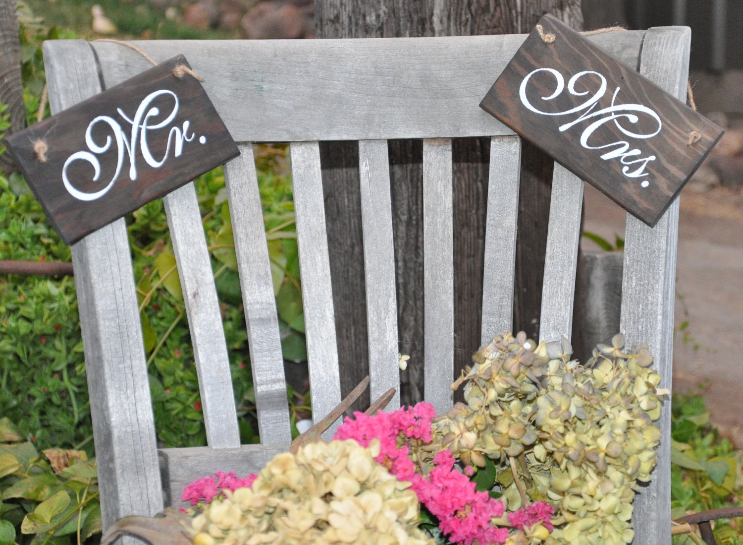 Primitive Rustic Western Country Wedding Mr. and Mrs. Wood Hanging Signs Set