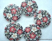 40mm Wooden Button Grey with Black Red and Cream Flower Pattern Big Statement Buttons Pack of 5