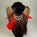 ON SALE - Red feather brass pin beads statement necklace