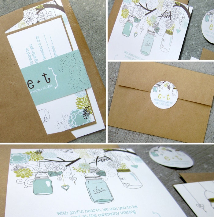 Hanging Mason Jars Wedding Invitation Suite - DEPOSIT