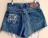 Monogrammed High Waisted Shorts Custom Made Preppy Initial Shorts Tumblr Hipster
