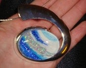 Vivid Sparkly Silver and Blue Wave Inspired Pendant