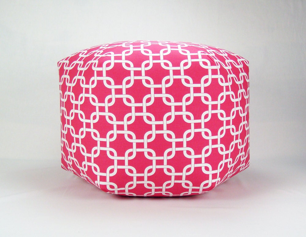 24" Floor Ottoman Pouf Pillow Candy Pink & White - Gotcha Chainlink Contemporary Modern Print