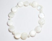 Mother of Pearl Puffed Round Beadwork Stretch Bracelet