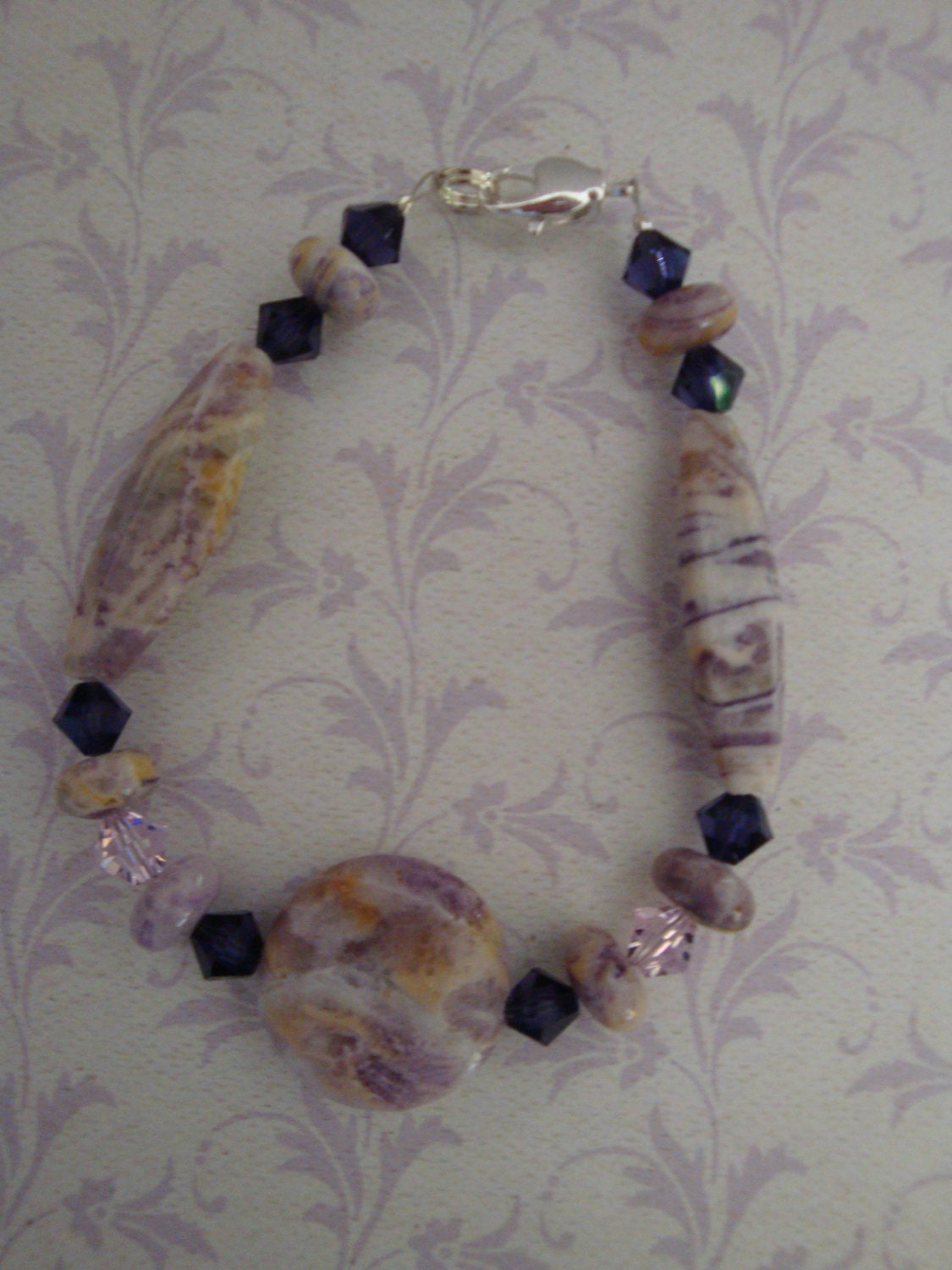 Purple Sugilite Jasper  and Swarovski Crystal Necklace, Earing and Bracelet Set