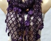 Cute round lace scarf, plaid, purple knit Crochet scarf, soft comfort women's fashion accessories