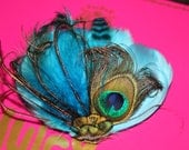 Bella Blue Ombre Bridal Fascinator with Peacock Feathers for the Bridal Party