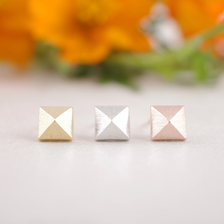 Gold/ Silver/ Pink Gold  Little Square Pyramid stud Earrings