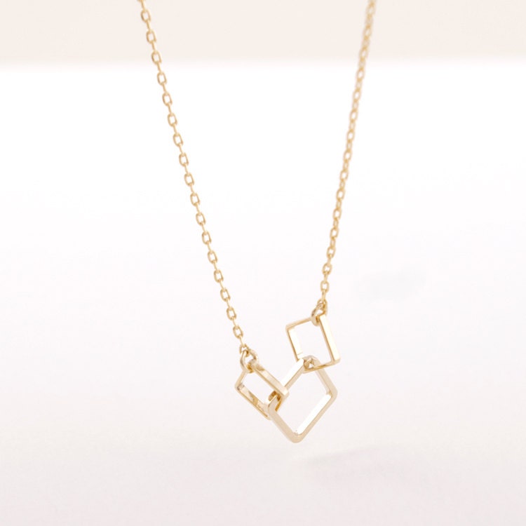 Three square Necklace in Gold