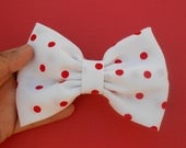 White/ Red Midium Polka Dots Hair Bow, Girls Hairbow,